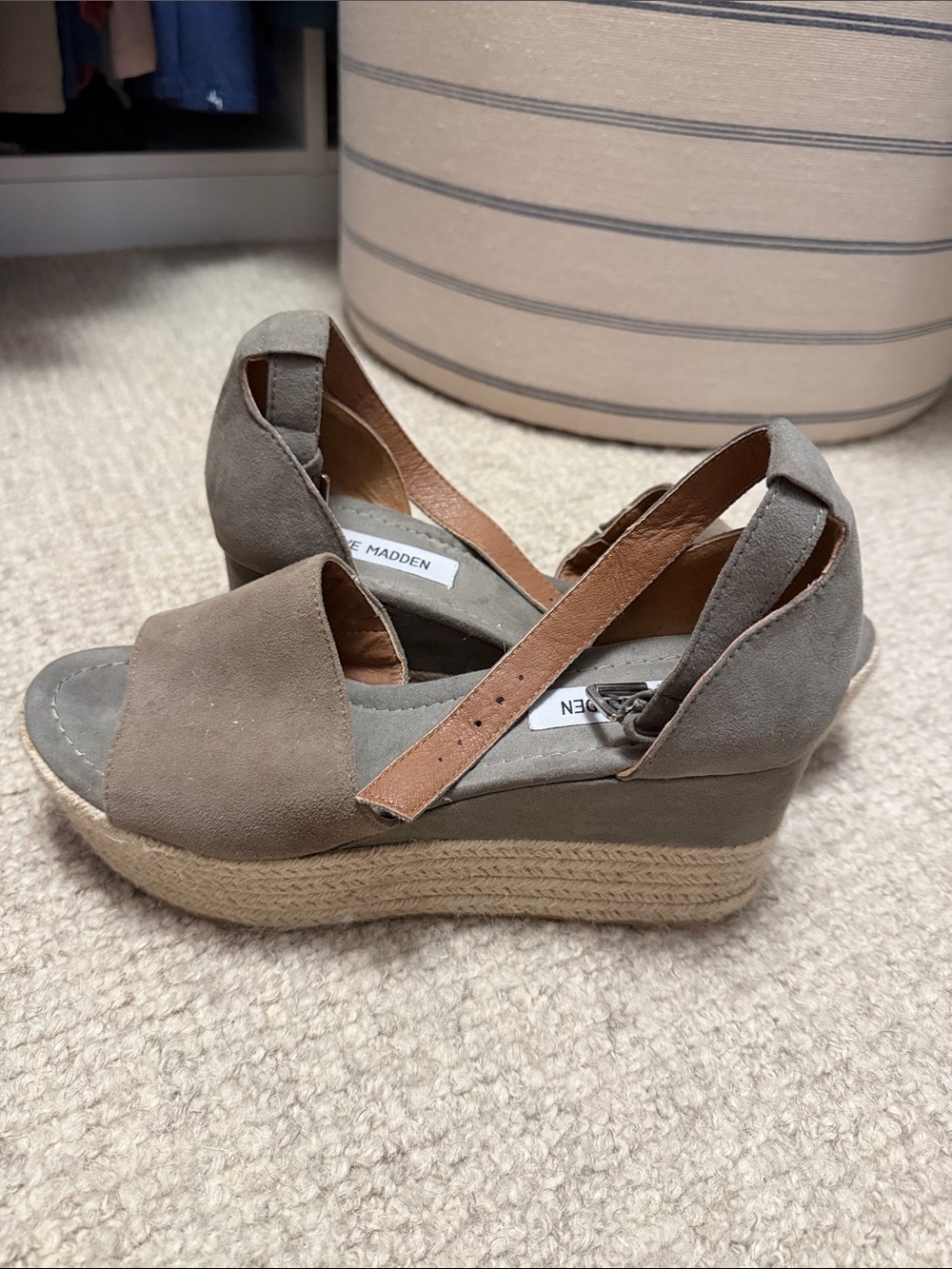 Steve Madden Taupe Suede Espadrille Wedge Sandals with Ankle Strap